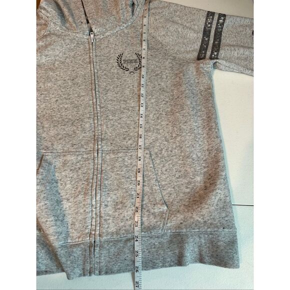 PINK Victoria's Secret Women's Heather Gray Fleece Glitter Full Zip Hoodie Large - Picture 2 of 7